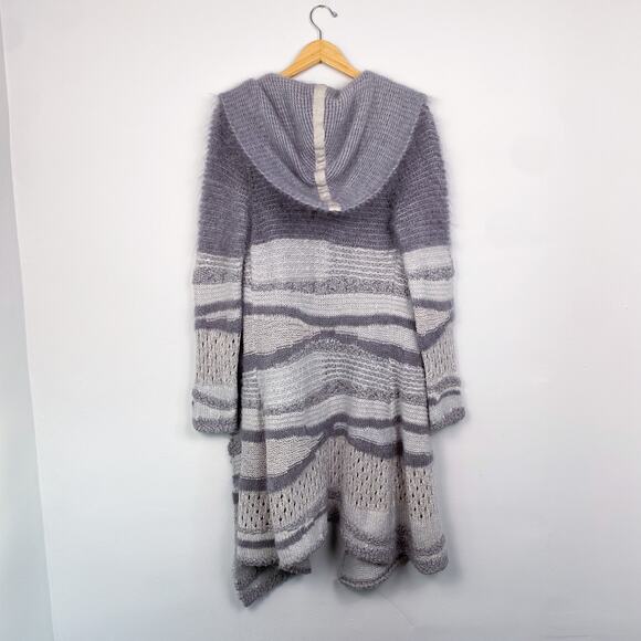 Dune Studios Italy Long Line Striped Knit Hooded Cardigan Sweater Large - Picture 7 of 7